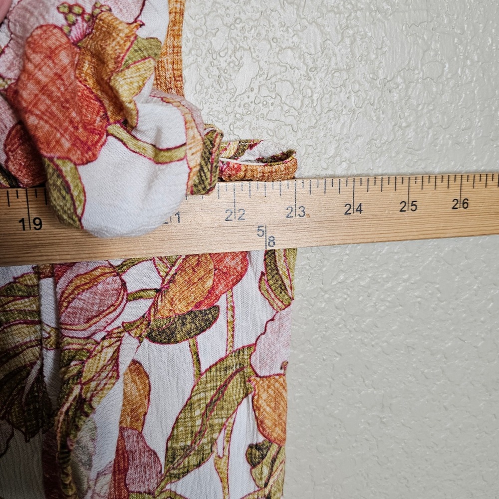 Garnet Hill Womens Floral Viscose Blouse Orange Pink Flutter Sleeve Top Large - Picture 8 of 8